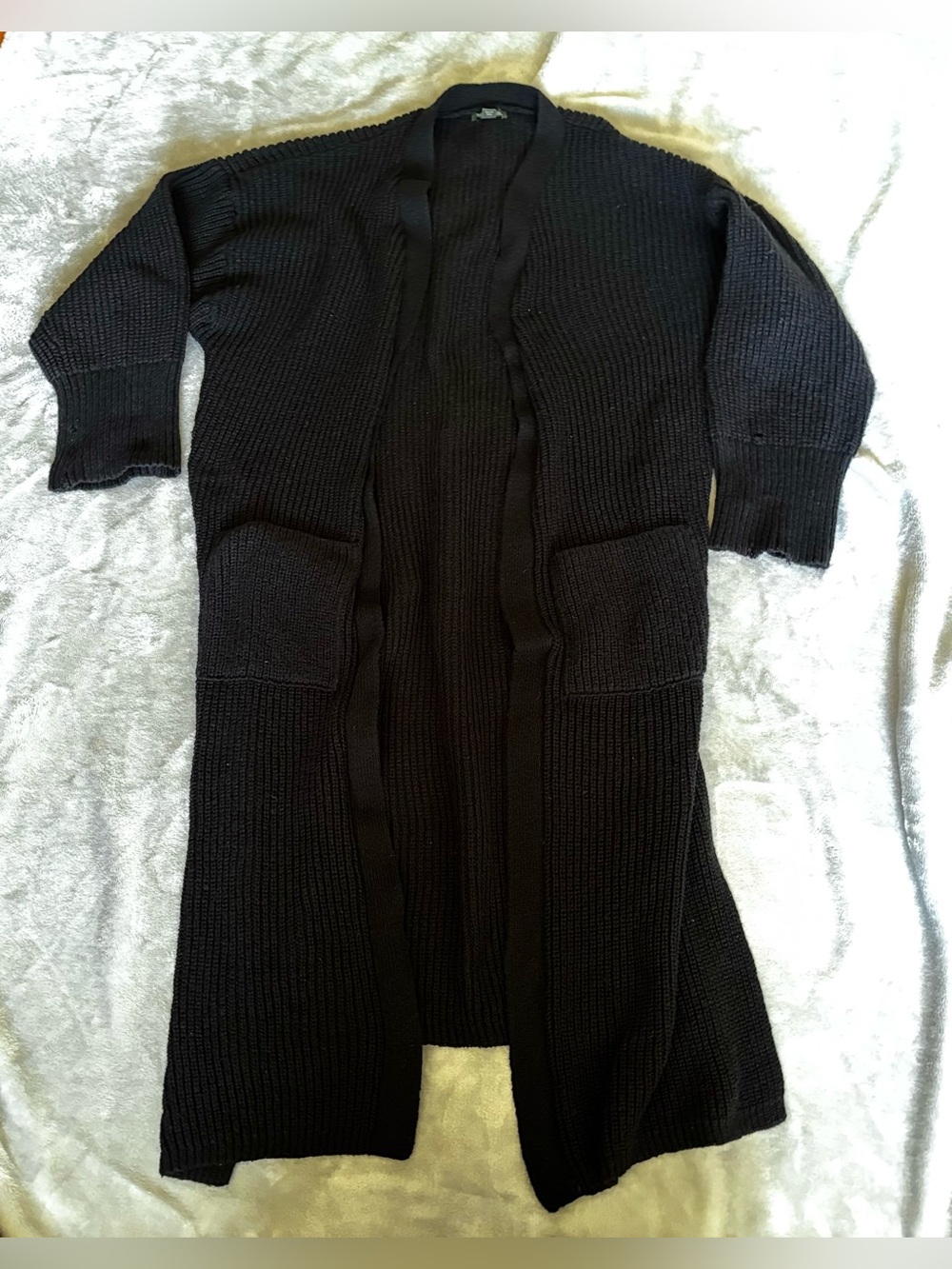 Wild Fable Black Ribbed Knit Open Front Cardigan Sweater w/ Pockets Womens L